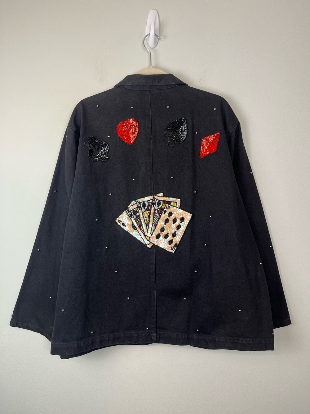 Vintage Blue Creek Jeans Black Denim Beads Sequins Playing Cards Appliques Studs